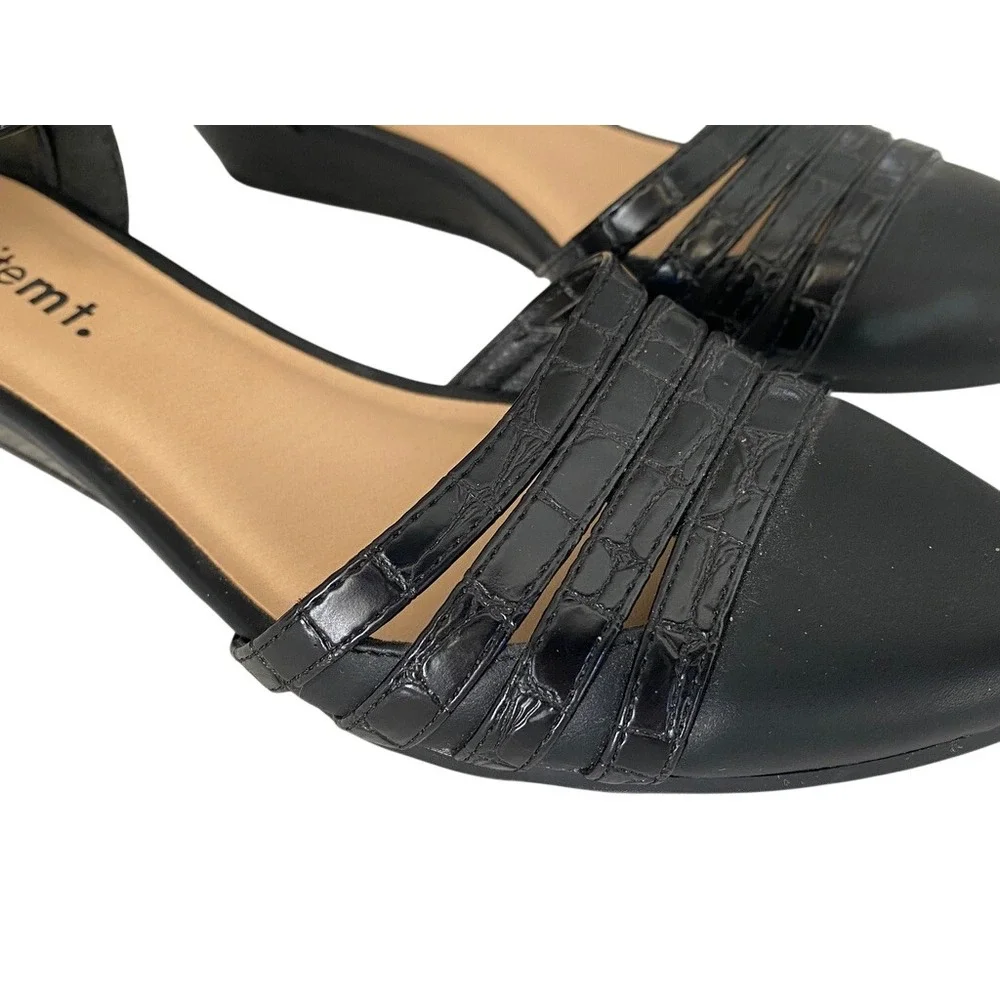 White Mountain Molly Black Wedge‎ Flats Ankle Strap 6 Minimalist Chic Comfort